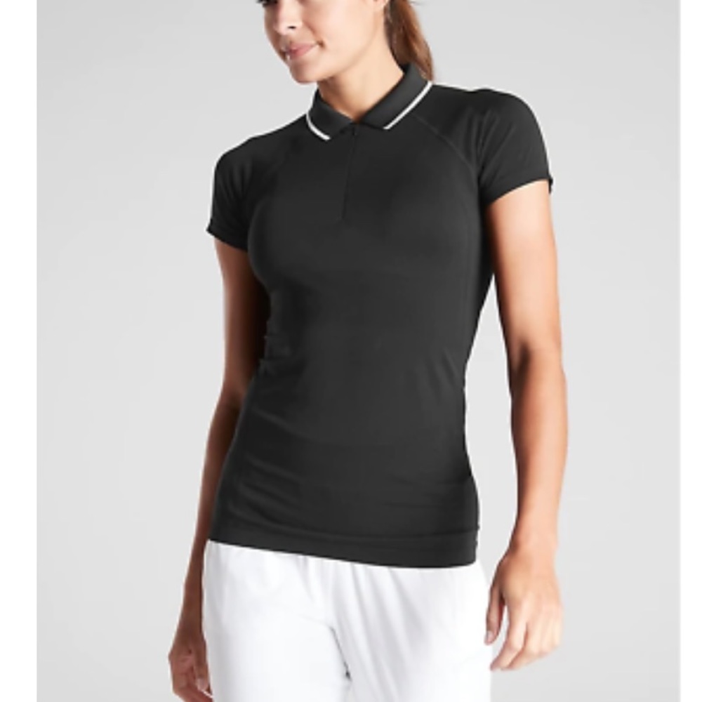ATHLETA BLACK MOMENTUM POLO TEE SHIRT TOP SIZE MEDIUM